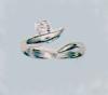 14K white gold top adjustable toe ring criss crossing with CZ set on one side