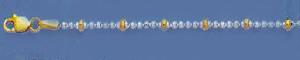 14K white gold 10-in anklet interspersed with 14K yellow gold beads
