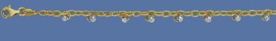 14K yellow gold 10-in chain anklet with yellow and white 14K dangles