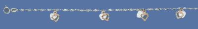 14K white gold 10-in singapore chain with white gold dangling hearts